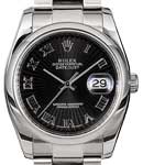 Datejust 36mm in Steel with Smooth Bezel on Oyster Bracelet with Black Sunbeam Roman Dial