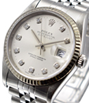 Datejust 36mm in Steel with White Gold Fluted Bezel on Jubilee Bracelet with Silver Diamond Dial