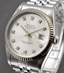 Datejust 36mm in Steel with White Gold Fluted Bezel on Jubilee Bracelet with Silver Diamond Dial