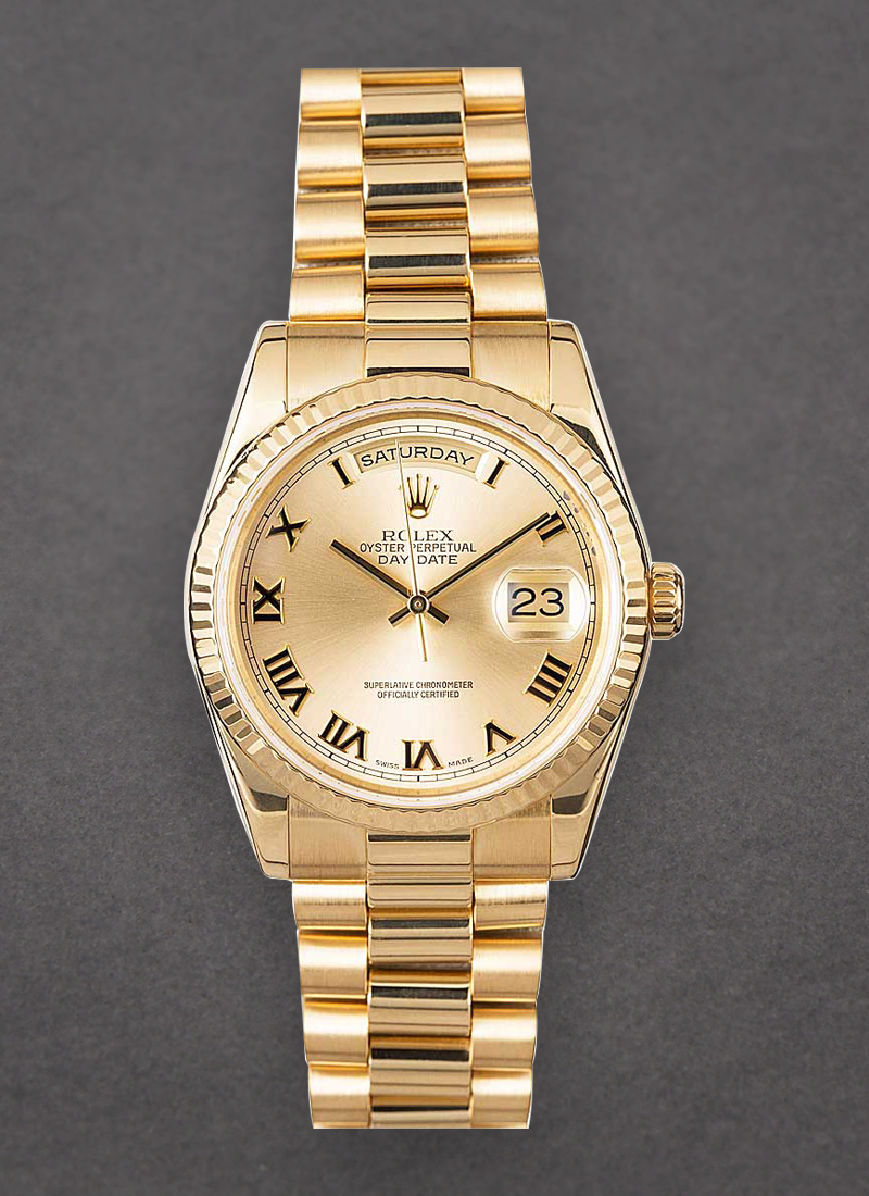 Pre-Owned Rolex President Day-Date 36mm in Yellow Gold with Fluted Bezel