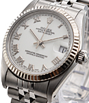 Mid Size 31mm Datejust in Steel with Fluted Bezel on Jubilee Bracelet with White Roman Dial