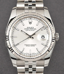 Datejust 36mm with White Gold Fluted Bezel on Jubilee Bracelet with Silver Luminous Stick Dial