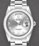 DayDate - President - White Gold - Smooth Bezel - 36mm on Oyster Bracelet with Rhodium Roman Dial