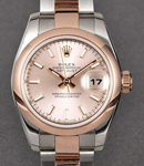 Lady Datejust in Steel with Rose Gold Smooth Bezel on Steel and Rose Gold Oyster Bracelet with Pink Stick Dial