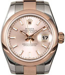 Lady Datejust in Steel with Rose Gold Smooth Bezel on Steel and Rose Gold Oyster Bracelet with Pink Stick Dial