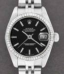 Datejust Ladies in Steel with White Gold Fluted Bezel on Steel Jubilee Bracelet with Black Stick Dial