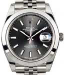 Datejust 41mm in Steel with Smooth Bezel on Jubilee Bracelet with Dark Rhodium Stick Dial