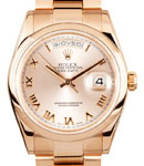 Presidential - Rose Gold - Smooth Bezel - 36mm on Oyster Bracelet with Rose Gold Roman Dial