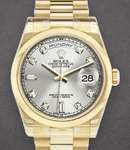 Day Date President 36mm in Yellow Gold with Smooth Bezel  on President Bracelet with Silver Diamond Dial