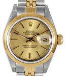 Datejust Ladies 26mm in Steel with Yellow Gold Smooth Bezel on Jubilee Bracelet with Champagne Stick Dial