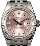Datejust 26mm in Steel with White Gold Fluted Bezel on Jubilee Bracelet with Pink Diamond Dial