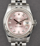 Datejust 26mm in Steel with White Gold Fluted Bezel on Jubilee Bracelet with Pink Diamond Dial