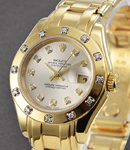 Lady's Masterpiece Yellow Gold 12 Diamond Bezel on Pearlmaster Bracelet with Silver Diamond Dial