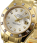 Lady's Masterpiece Yellow Gold 12 Diamond Bezel on Pearlmaster Bracelet with Silver Diamond Dial
