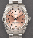 Oyster Perpetual 31mm in Steel with Fluted Bezel on Oyster Bracelet with Pink Roman and Diamond Dial