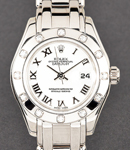 Masterpiece 29mm with White Gold 12 Diamond Bezel on Pearlmaster Bracelet with White Roman Dial