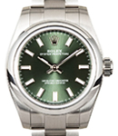 Oyster Perpetual 26 No Date in Steel with Smooth Bezel on Oyster Bracelet with Olive Green Stick Dial