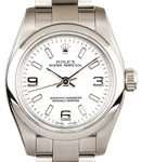 Ladies Oyster Perpetual No Date in Steel with Smooth Bezel on Steel Oyster Bracelet with White Arabic and Stick Dial