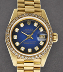 Ladies President in Yellow Gold with Diamond Bezel on Yellow Gold President Bracelet with Blue Diamond Dial