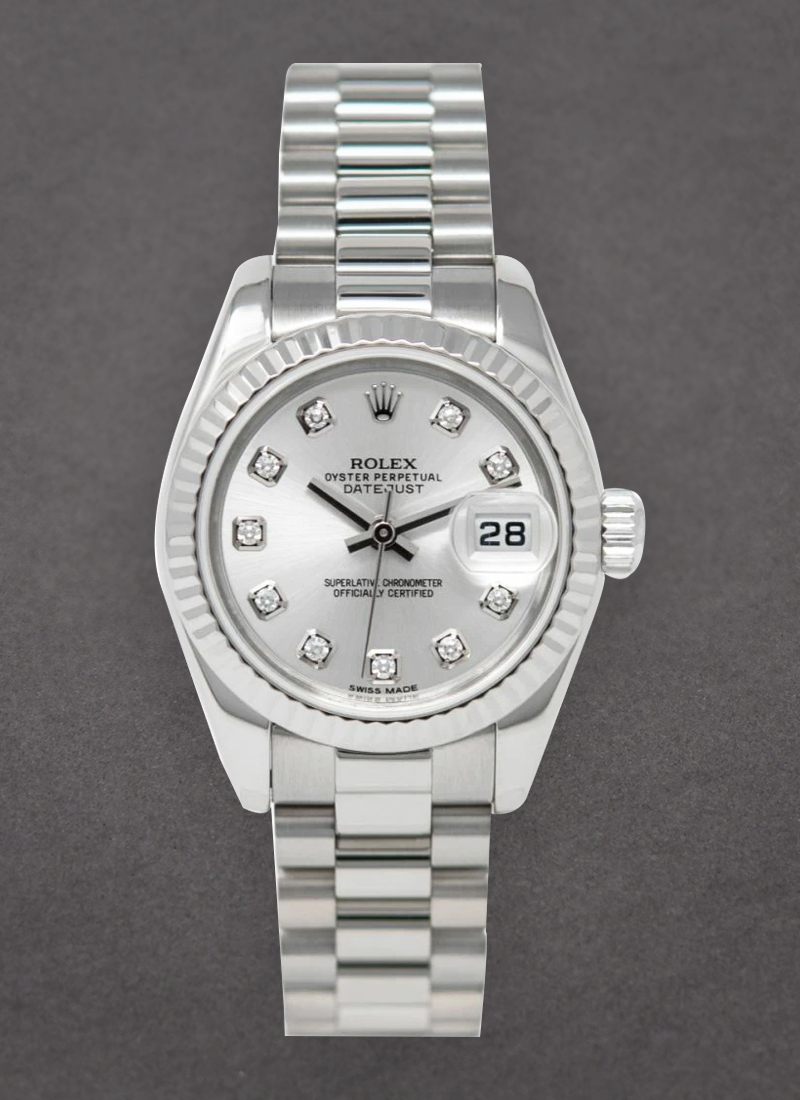 Pre-Owned Rolex Ladies President in White Gold with Diamond Bezel