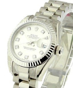 Ladies President in White Gold with Diamond Bezel on White Gold President Bracelet with Silver Diamond Dial