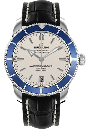 Superocean Heritage II 42mm Automatic in Steel with Blue Ceramic Bezel on Black Alligator Leather Strap with Silver Dial