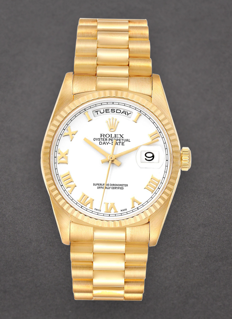 Pre-Owned Rolex President Day Date 36mm in Yellow Gold with Fluted Bezel