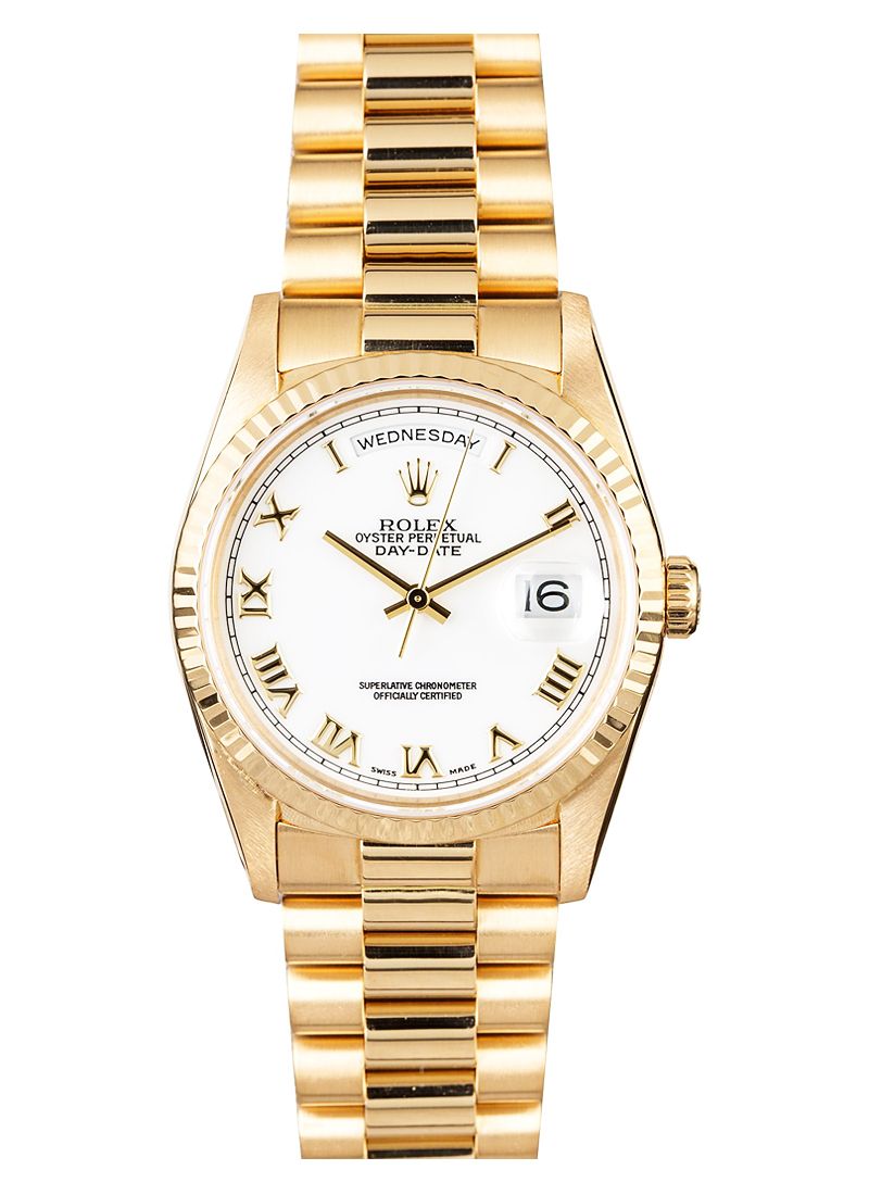 Pre-Owned Rolex President Day Date 36mm in Yellow Gold with Fluted Bezel