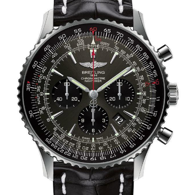 Navitimer 01 Chronograph in Steel on Black Alligator Leather Strap with Gray Dial