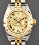 Ladies 2-Tone Datejust in Steel with Yellow Gold Fluted Bezel on Jubilee Bracelet with Champagne Sunbeam Roman Dial