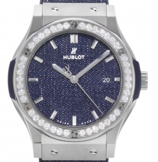 Classic Fusion 42mm Automatic in Titanium with Diamond Bezel on Blue Rubber Strap with Blue Index Dial