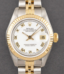 Datejust 26mm in Steel with Yellow Gold Fluted Bezel on Jubilee Bracelet with White Roman Dial