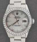 Datejust 36mm in Steel with Diamond Bezel on Oyster Bracelet with White MOP Diamond Dial