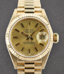 Datejust Ladies President in Yellow Gold with Fluted Bezel on Yellow Gold President Bracelet with Champagne Black Stick Dial