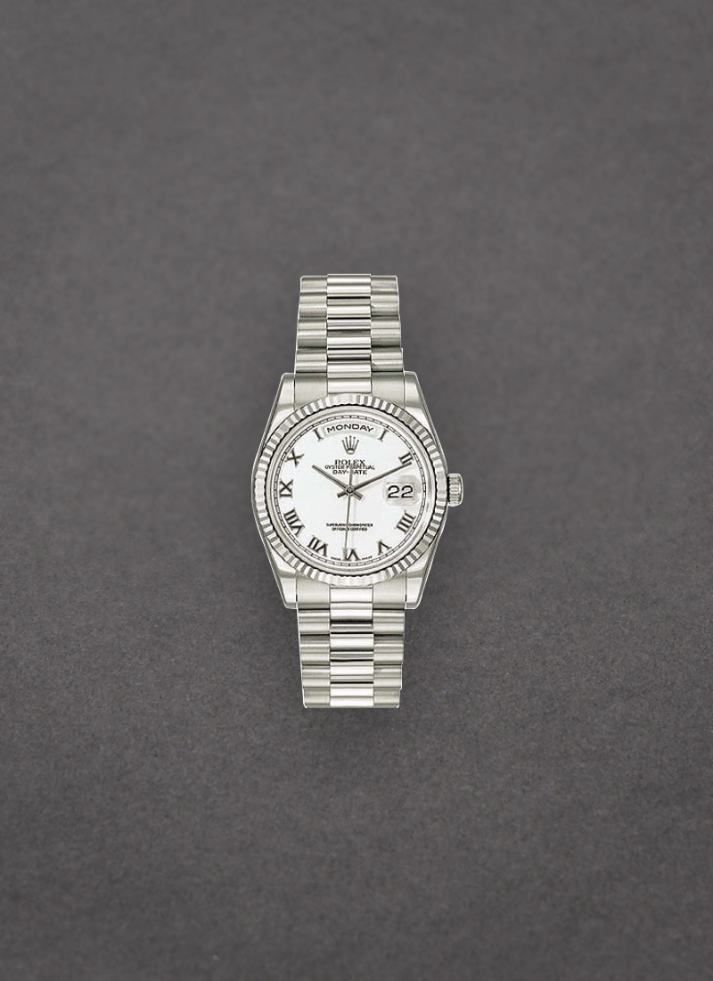 Pre-Owned Rolex President in White Gold with Fluted Bezel