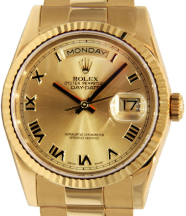 Datejust Ladies President in Yellow Gold with Fluted Bezel on Yellow Gold President Bracelet with Champagne Roman Dial
