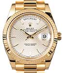 President Day Date 40mm in Yellow Gold Fluted Bezel on President Bracelet with Silver Diagonal Motif Stick Dial