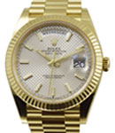 President Day Date 40mm in Yellow Gold Fluted Bezel on President Bracelet with Silver Diagonal Motif Stick Dial