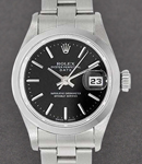 Lady's Date in Steel with Smooth Bezel on Oyster Bracelet with Black Stick Dial