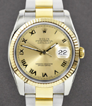 Datejust 36mm in Steel with Yellow Gold Fluted Bezel on Oyster Bracelet with Champagne Roman Dial