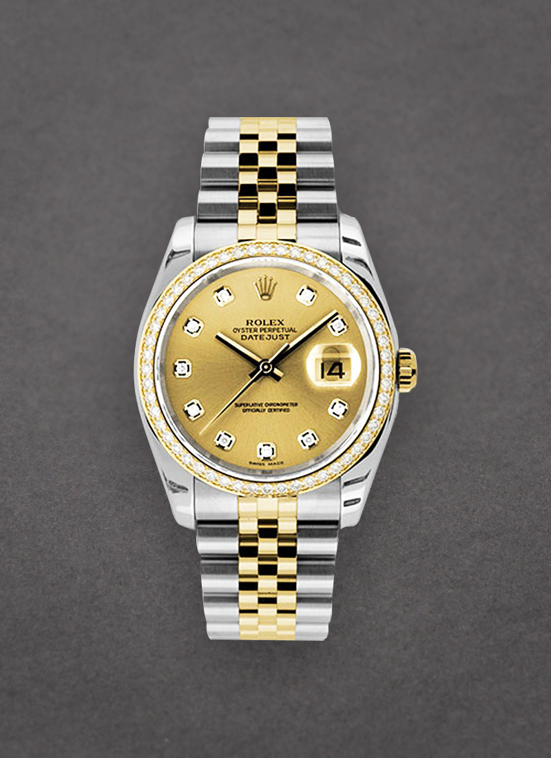 Pre-Owned Rolex Datejust 36mm in Steel with Yellow Gold Diamond Bezel