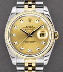 Datejust 36mm in Steel with Yellow Gold Diamond Bezel on Jubilee Bracelet with Champagne Dial with Diamond Hour Markers