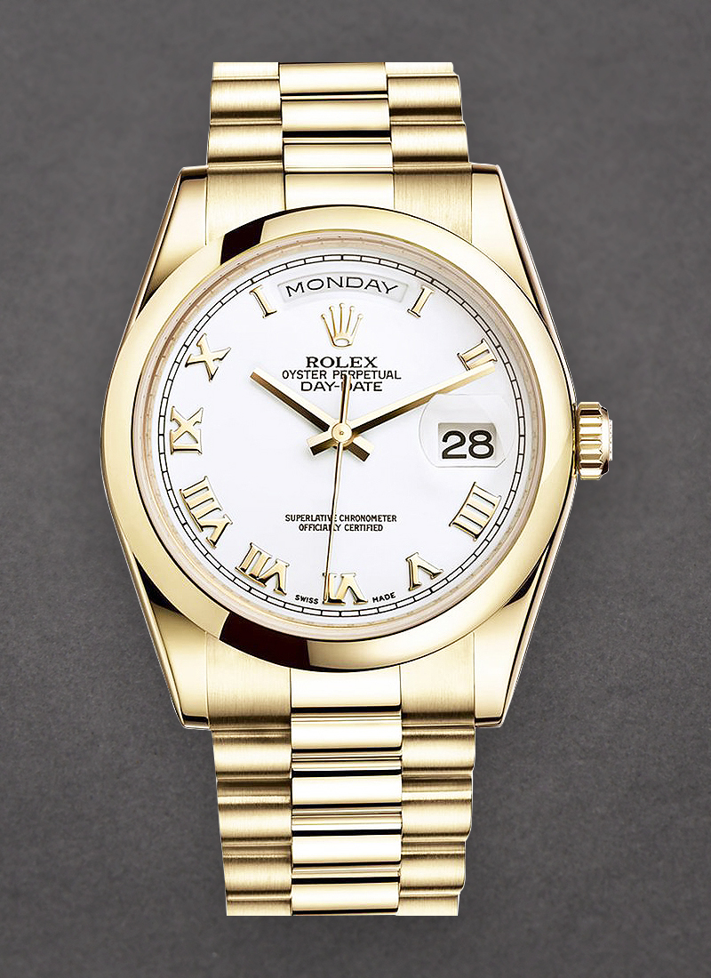 Pre-Owned Rolex Day Date President 36mm in Yellow Gold with Smooth Bezel