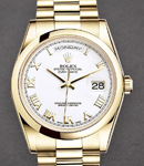 Day Date President 36mm in Yellow Gold with Smooth Bezel on President Bracelet with White Roman Dial