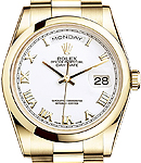 Day Date President 36mm in Yellow Gold with Smooth Bezel on President Bracelet with White Roman Dial