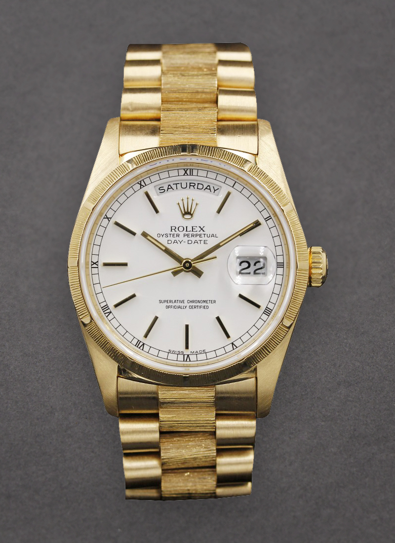 Pre-Owned Rolex Day Date President 36mm in Yellow Gold Engine Turn Bezel