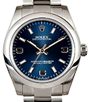 Mid Size Oyster Perpetual in Steel with Domed Bezel on Oyster Bracelet with Blue Arabic and Stick Dial