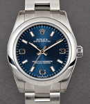 Mid Size Oyster Perpetual in Steel with Domed Bezel on Oyster Bracelet with Blue Arabic and Stick Dial