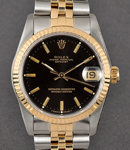 2-Tone Mid Size Datejust 31mm in Steel with Yellow Gold Fluted Bezel on Jubilee Bracelet with Black Stick Dial