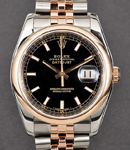 Datejust 36mm in Steel with Rose Gold Fluted Bezel on Jubilee Bracelet with Black Stick Dial